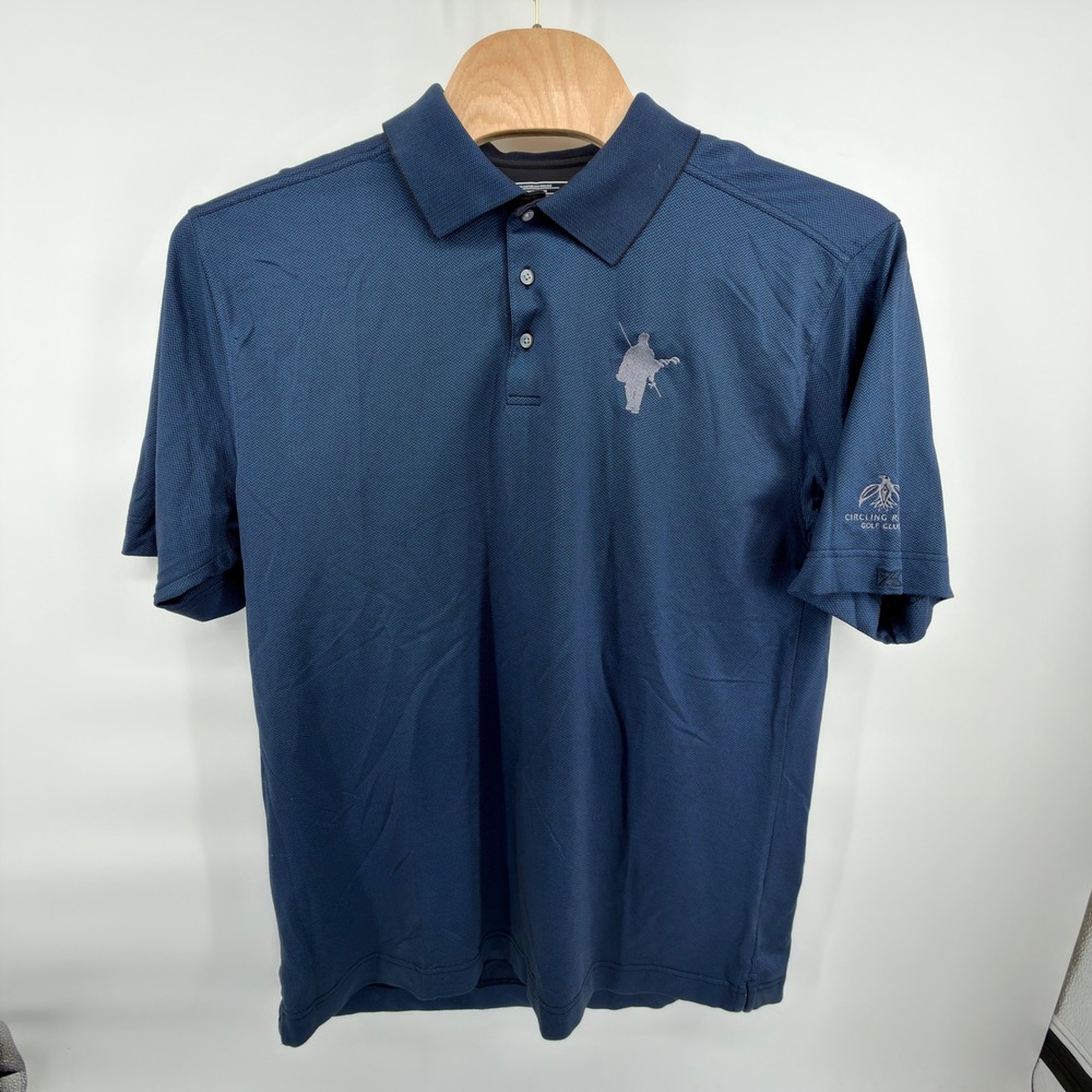 Cutter & Buck Polo Shirt Mens L Blue Circling Raven Golf Club Chevron Knit